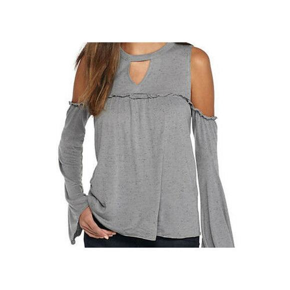 True Craft Womens Juniors Top Size XS Ruffle Cold Shoulder Gray Ruffled - Picture 1 of 7